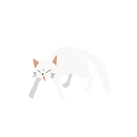 毛をふさふさに伸ばして攻撃的な姿勢をとる猫  イラスト