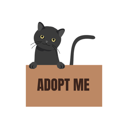 Cat in Box with 'Adopt Me' Sign  Illustration