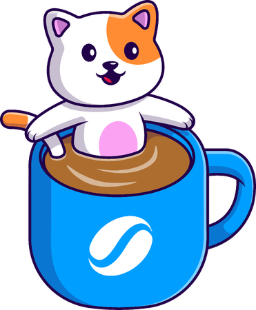 Cat In Coffee Cup  Illustration