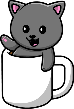 Cat In Hot Coffee Cup  Illustration