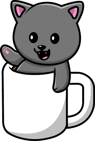 Cat In Hot Coffee Cup  Illustration