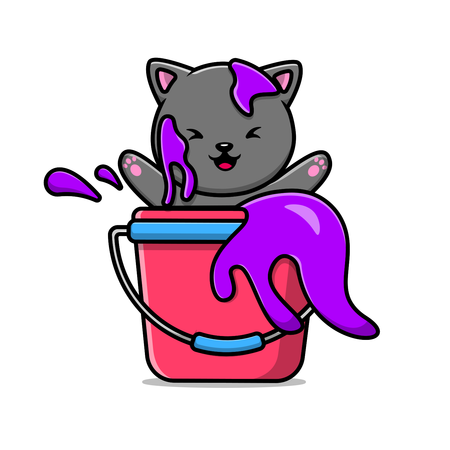 Cat In Paint Bucket  Illustration