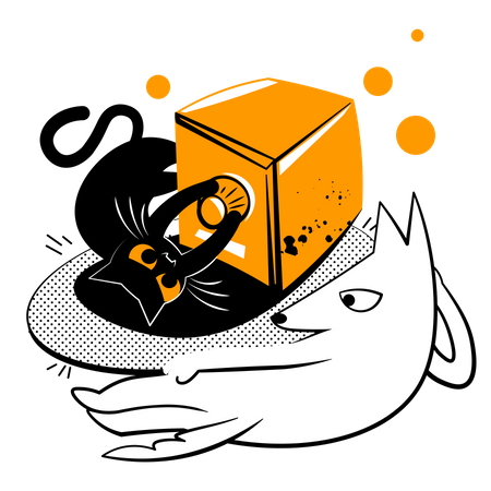 Cat is trying to open the safe  Illustration