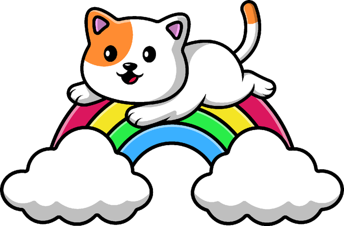 Cat Jumping On Rainbow  Illustration