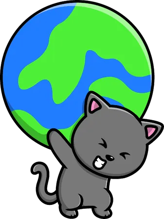 Cat Lifting Earth  イラスト