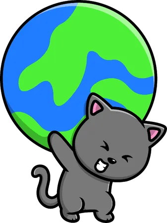 Cat Lifting Earth  Illustration