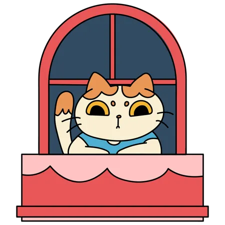 Cat Looking Outside From Window  Illustration