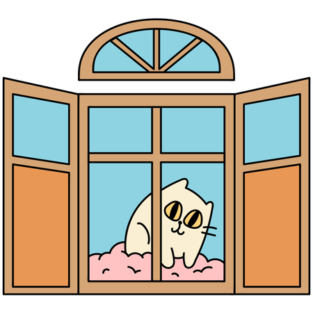 Cat Looking Outside From Window  Illustration