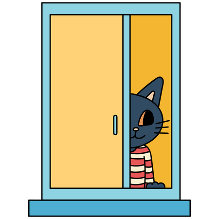 Cat Looking Outside From Window  Illustration