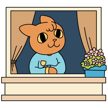 Cat Looking Outside From Window  Illustration