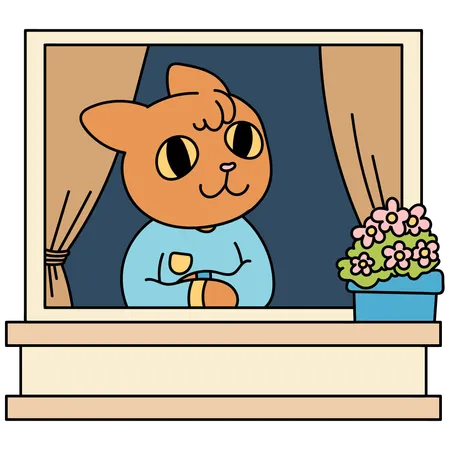 Cat Looking Outside From Window  Illustration