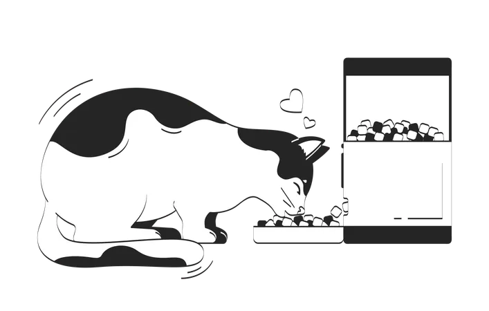 Cat lovingly eating from automatic feeder  Illustration