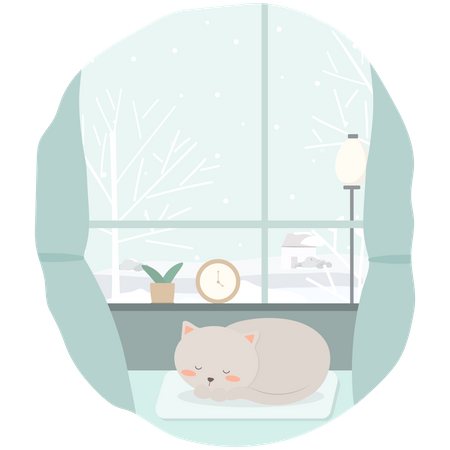 Cat lying in the house Illustration