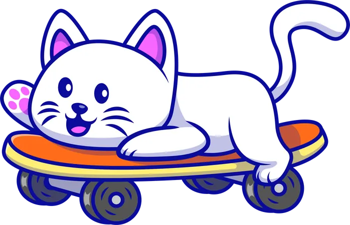 Cat Lying On Skateboard  Illustration