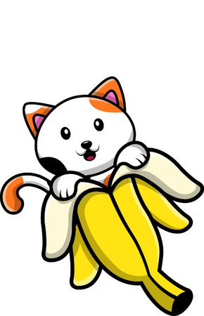 Cat On Banana  Illustration
