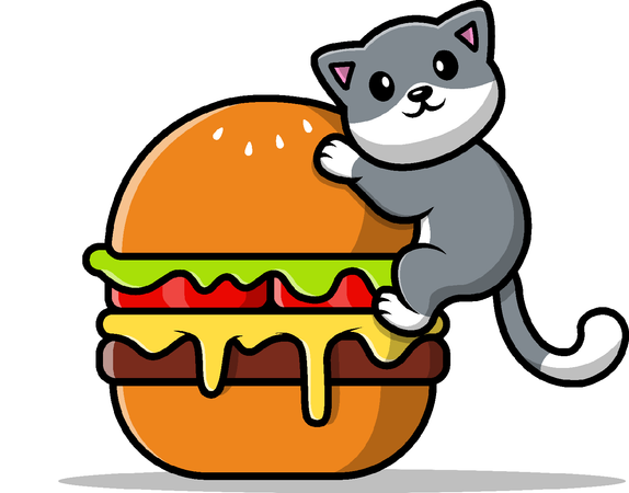 Cat On Burger  Illustration