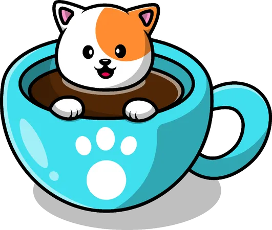 Cat On Coffee Cup  Illustration