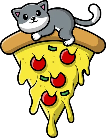 Gatto Sulla Fetta Di Pizza  Illustration