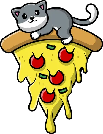 Cat On Pizza Slic  Illustration