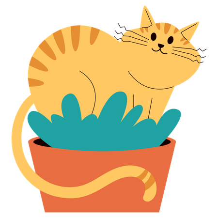 植木鉢の上の猫  イラスト