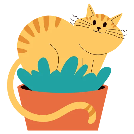 植木鉢の上の猫  イラスト