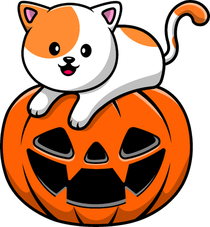 Cat On Pumpkin Halloween  Illustration