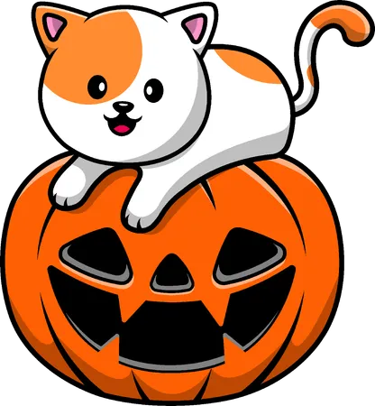 Cat On Pumpkin Halloween  Illustration