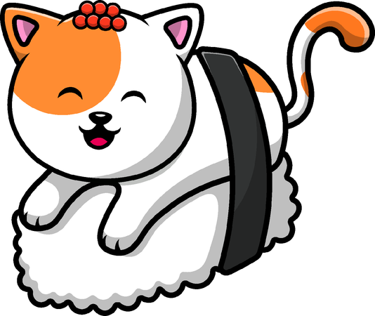 寿司の上の猫  イラスト