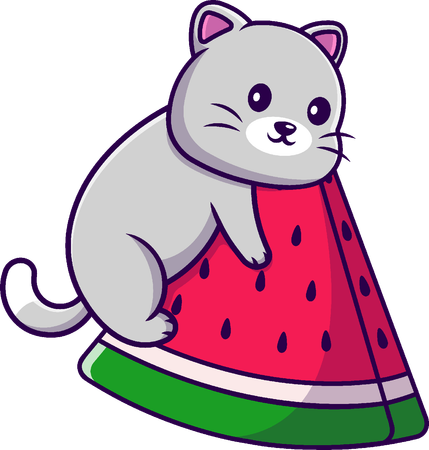 Cat On Watermelon  Illustration