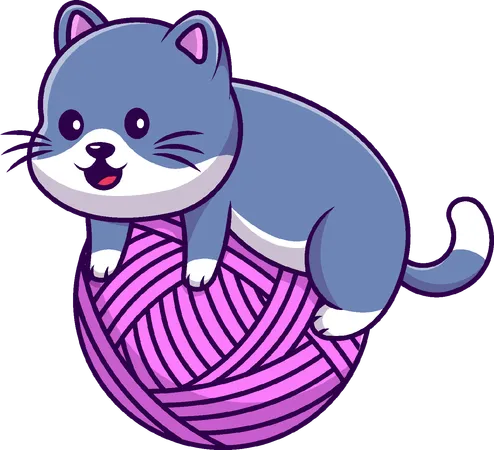 Cat On Yarn Ball  Illustration