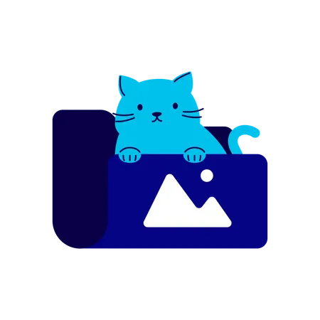 Cat Peeking from Image Folders  Illustration
