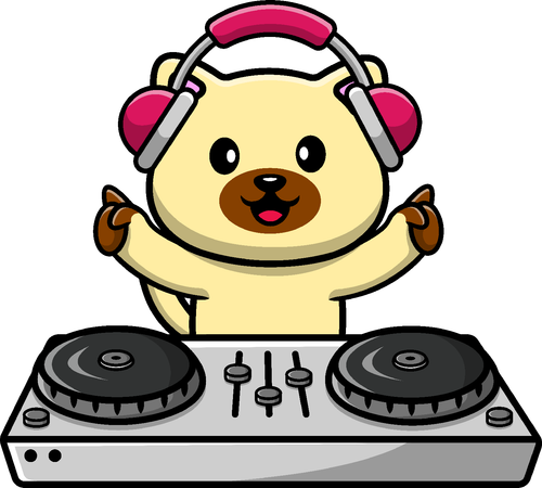 Cat Playing Dj Music With Headphone  Illustration