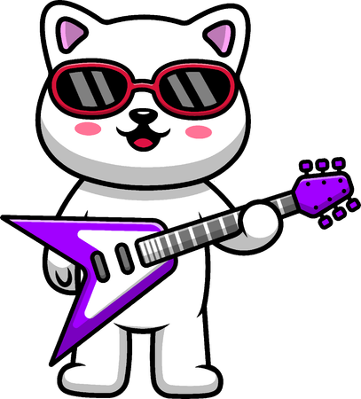 Cat Playing Electric Guitar  Illustration