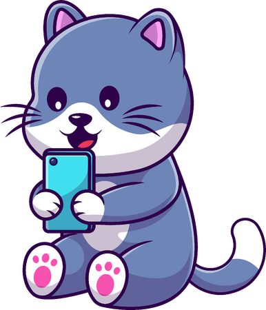 Cat Playing Handphone  Illustration