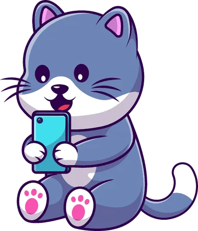 Cat Playing Handphone  일러스트레이션