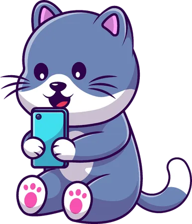 Cat Playing Handphone  Illustration