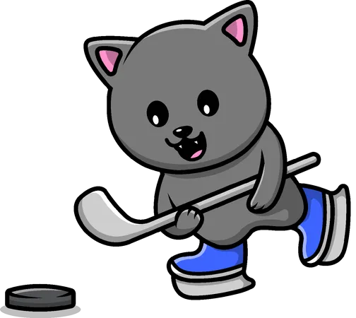 Cat Playing Hockey  Illustration