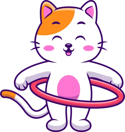 Cat Playing Holahoop  Illustration