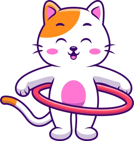 Cat Playing Hulahoop  Illustration