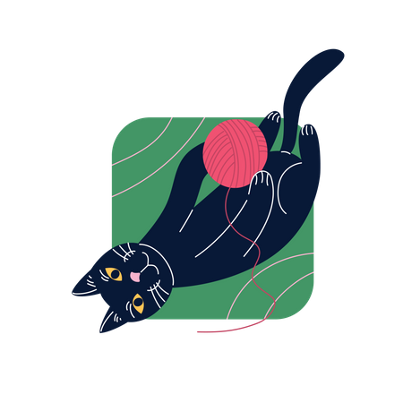 Cat playing with a spool of yarn  Illustration
