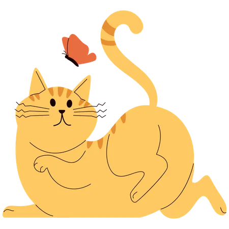 蝶と遊ぶ猫  イラスト