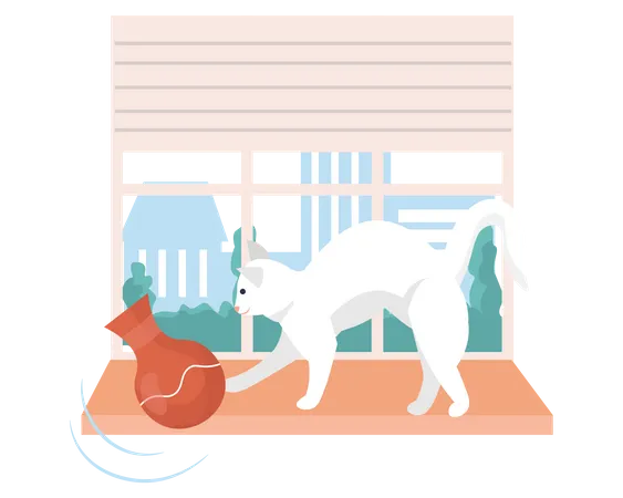 Cat playing with vase pot  イラスト