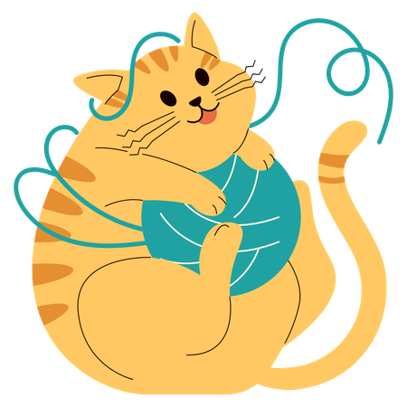 Cat Playing Wool Ball  Illustration