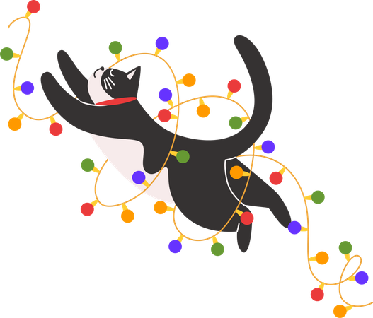 Cat plays wits a Christmas garland  Illustration