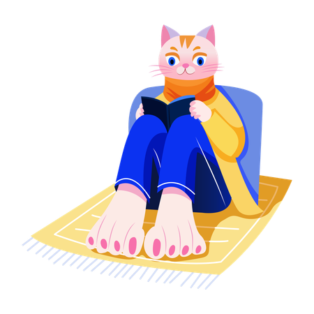 本を読んでいる猫  イラスト