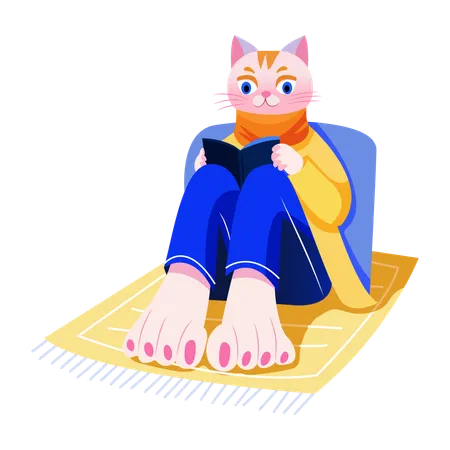 本を読んでいる猫  イラスト