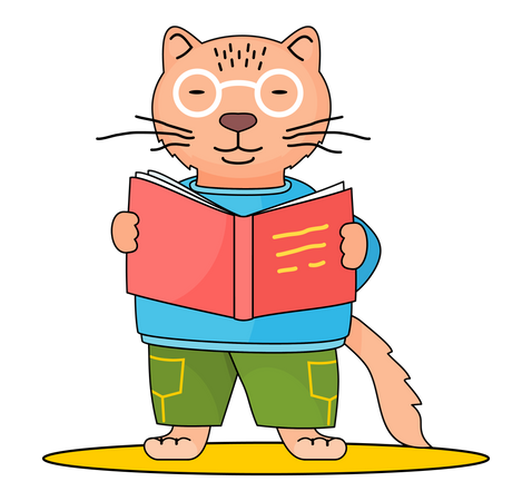 Cat reading book  イラスト