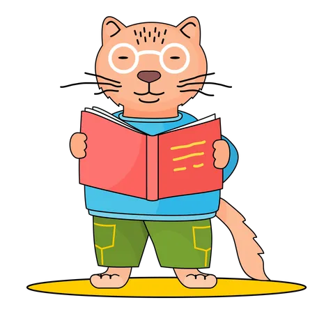 Cat Teacher With Glasses Is Reading A Book Standing On The Background Of The Inscription Ecology Lesson At Animal School Zero Waste Concept Illustration In Cartoon Style Environmentally Friendly Illustration