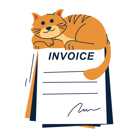 Cat Resting on an invoice Document  Illustration