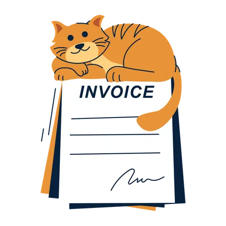 Cat Resting on an invoice Document  Illustration